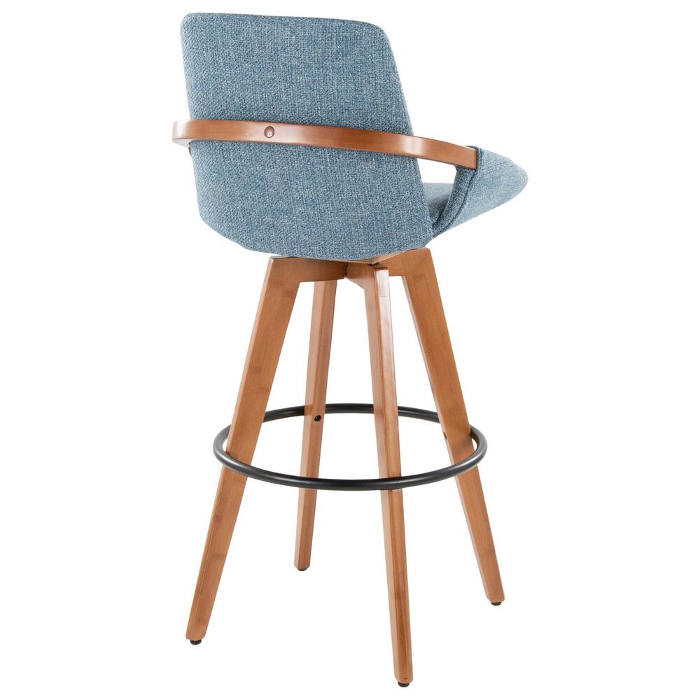 Lumisource Cosmo Swivel Barstool with Blue Noise Cushion in Walnut and Black, , large