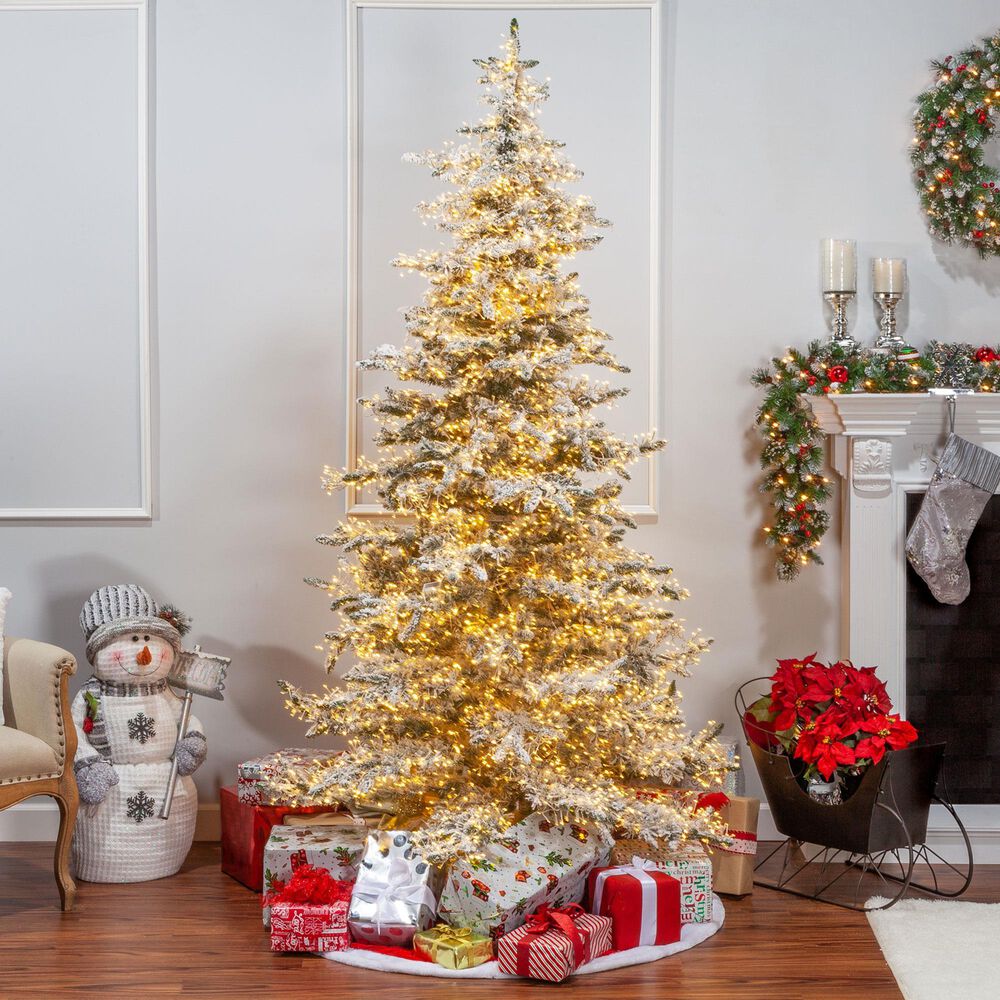 The Gerson Company 7.5&#39; Pre-Lit Wyoming Snow Pine Christmas Tree in Green, , large