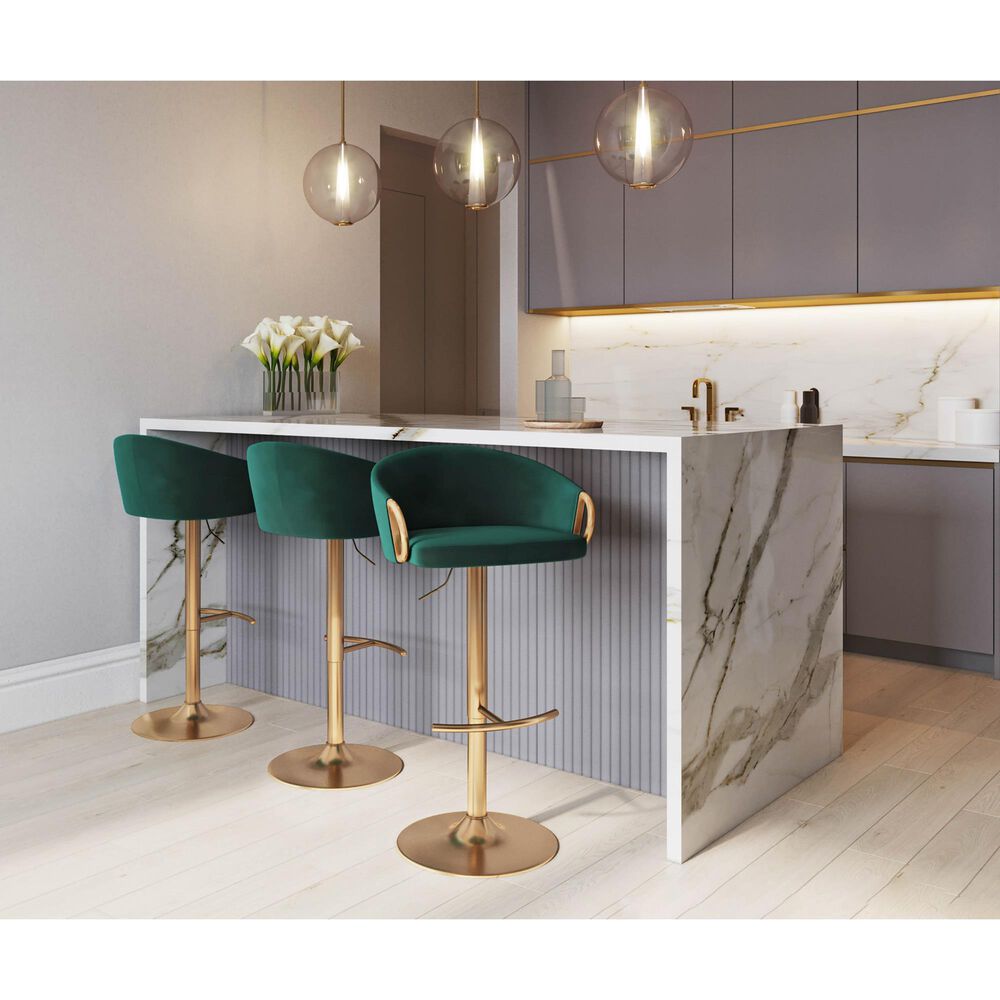 Lumisource Claire Swivel Barstool with Green Cushion in Gold &#40;Set of 2&#41;, , large