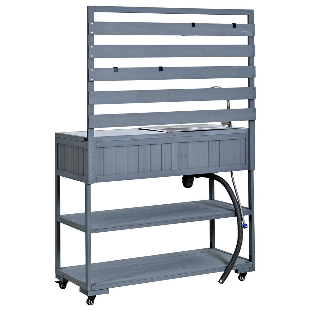 HOMLUX 41.7'' Outdoor Rolling Kitchen Island in Gray, , large