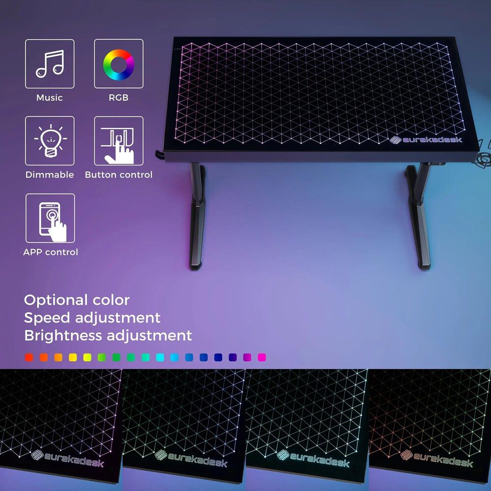 Eureka Ergonomic LED Glass Desktop Gaming Desk in Black, , large