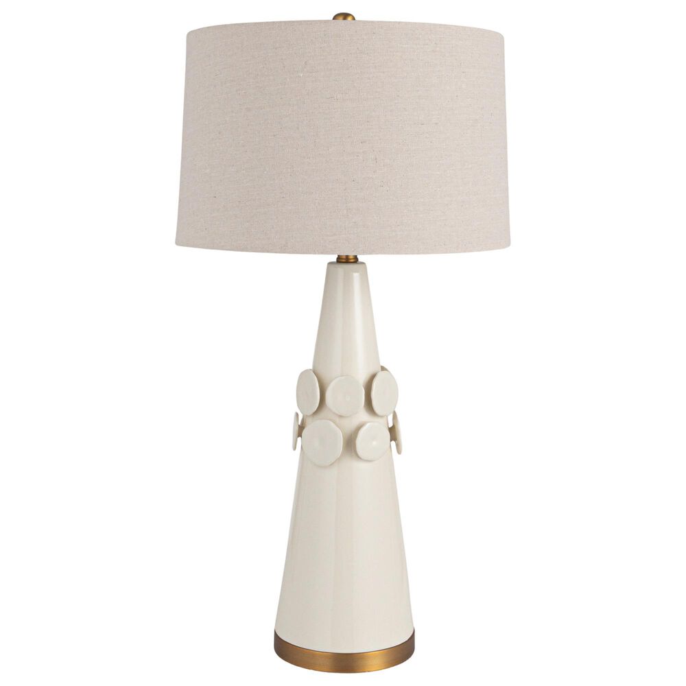 Creative Coop Adeline Stoneware Conical Table Lamp in Cream and Brass, , large