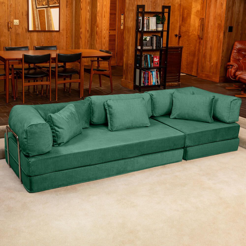 Jaxx Unsofa Stationary Sofa in Peacock Green Velvet, , large