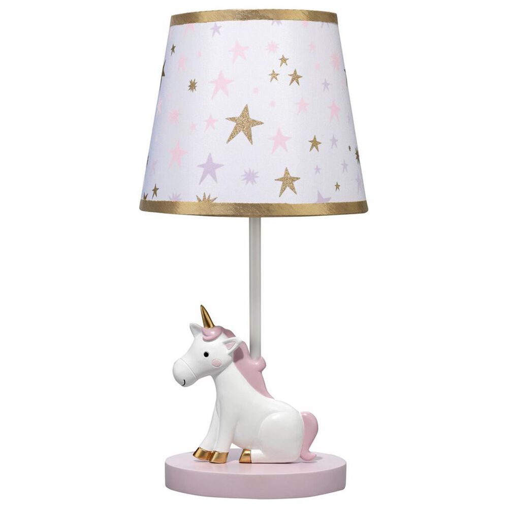 Lambs and Ivy Rainbow Unicorn Table Lamp in Pink, White, Purple and Gold, , large