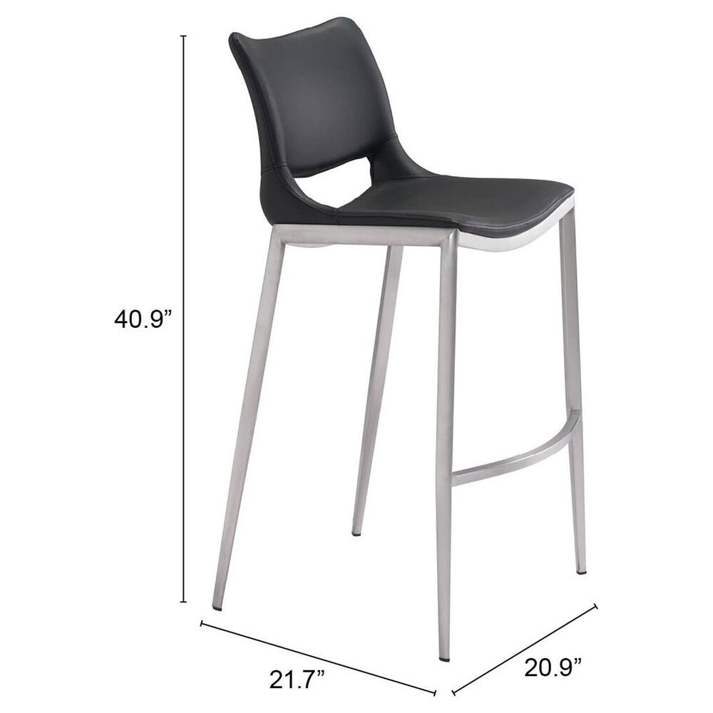 Zuo Modern Ace Bar Chair in Black and Silver &#40;Set of 2&#41;, , large