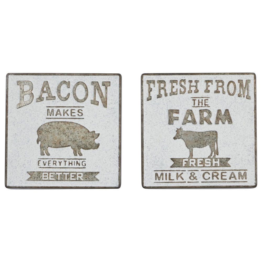 Maple and Jade Farmhouse Metal Wall Decor in Silver, Brown and Cream (Set of 2), , large