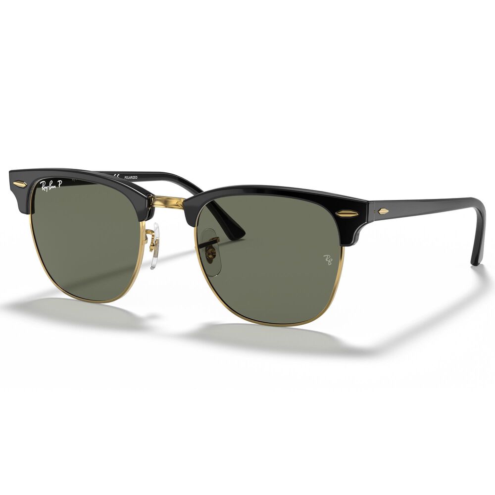 Ray-Ban Clubmaster Classic Sunglasses with Green Lenses in Polished Black, , large
