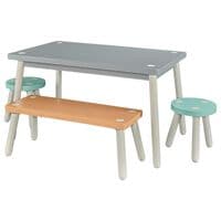 Parkerville Furniture Line Parfait 4-Piece Kids Table Bench and Chair Set in Orange, Grey and Blue