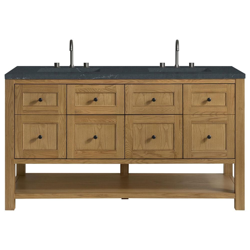 James Martin Vanities Breckenridge 60" Double Bathroom Vanity in Light Natural Oak with 3 cm Charcoal Soapstone Quartz Top and Rectangular Sinks, , large