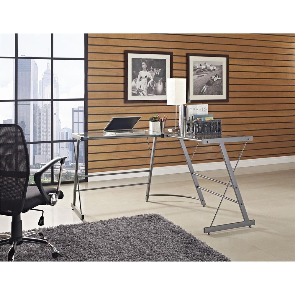 DHP Odin Glass L-Shaped Computer Desk in Gray, , large