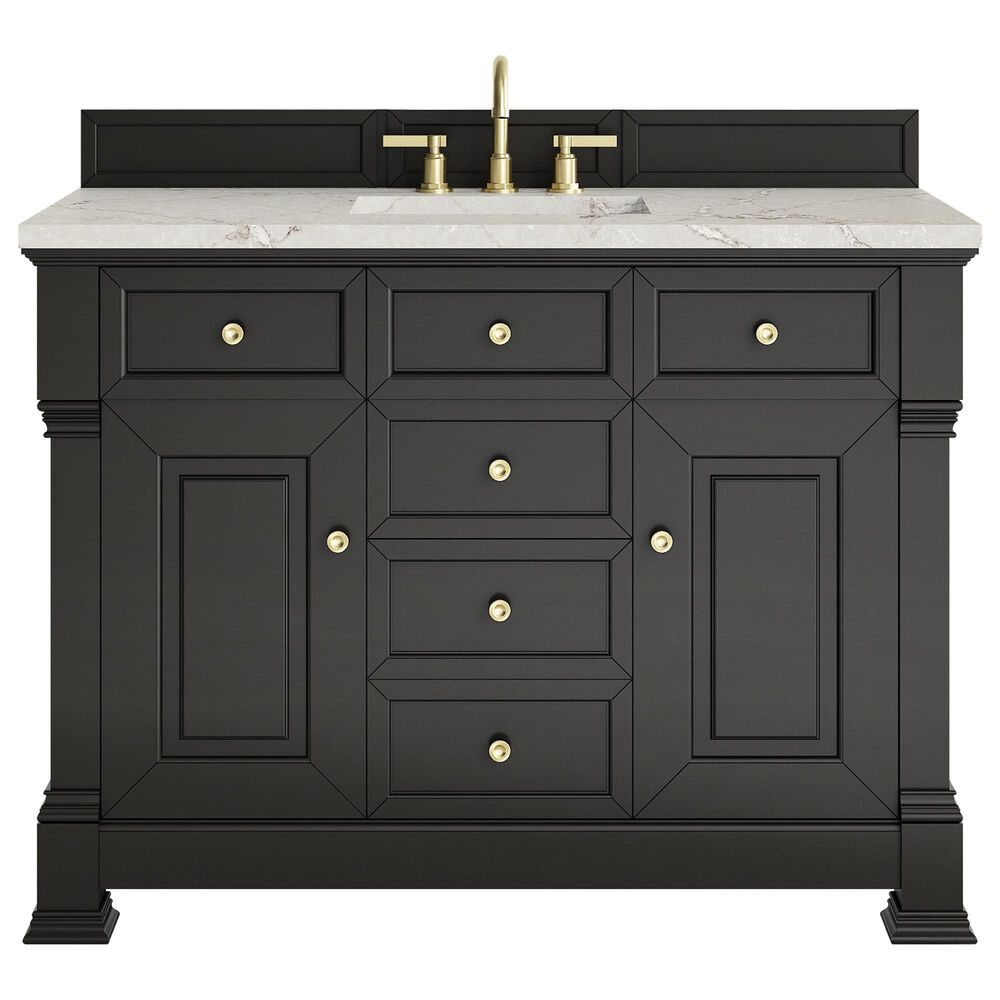 James Martin Vanities Brookfield 48" Single Bathroom Vanity in Black Onyx with 3 cm Victorian Silver Silestone Top, Rectangle Sink and FreePower Wireless Charger, , large