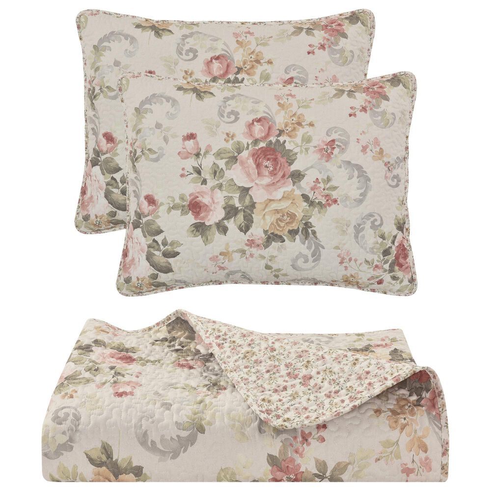 Royal Court Chablis 3-Piece Full/Queen Quilt Set in Rose Gold, , large