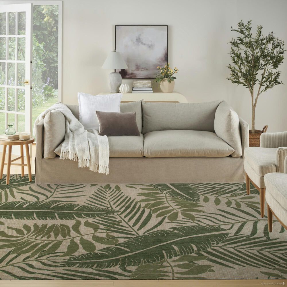 Nourison Garden Oasis GOA02 Ivory and Green 8&#39; x 10&#39; Indoor/Outdoor Area Rug, , large