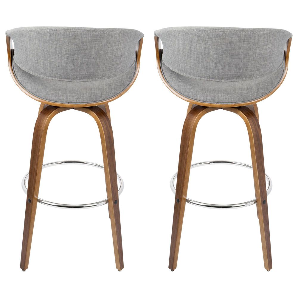 LumiSource Curvini 30" Swivel Barstool with Grey Upholstery in Walnut and Chrome (Set of 2), , large