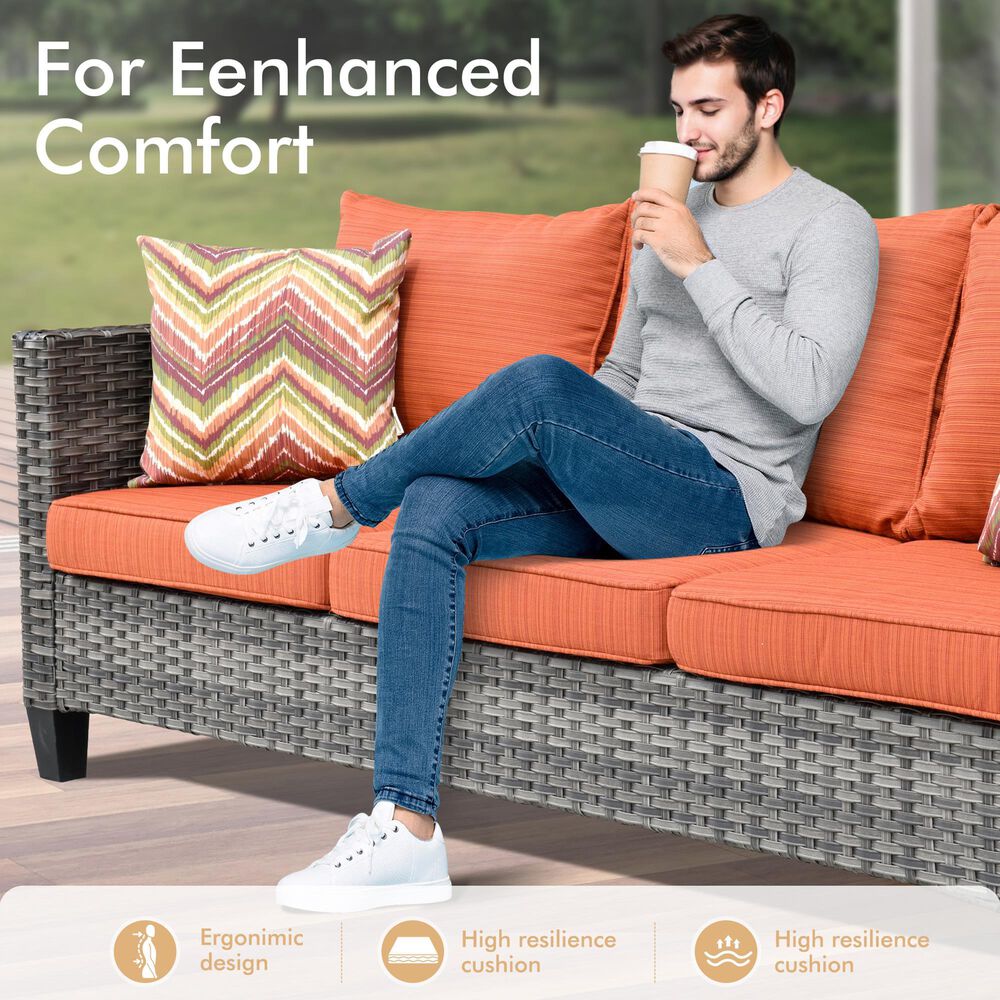 HOMLUX 3-Piece Modular Outdoor Sofa Set with Two Ottomans in Orange, , large