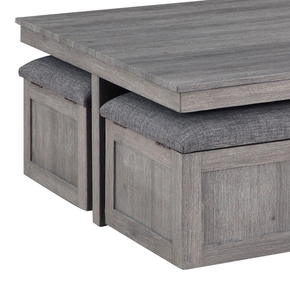 HOMLUX 5-Piece 38" Coffee Table Set with 4 Nested Storage Stools in Distressed Gray, , large