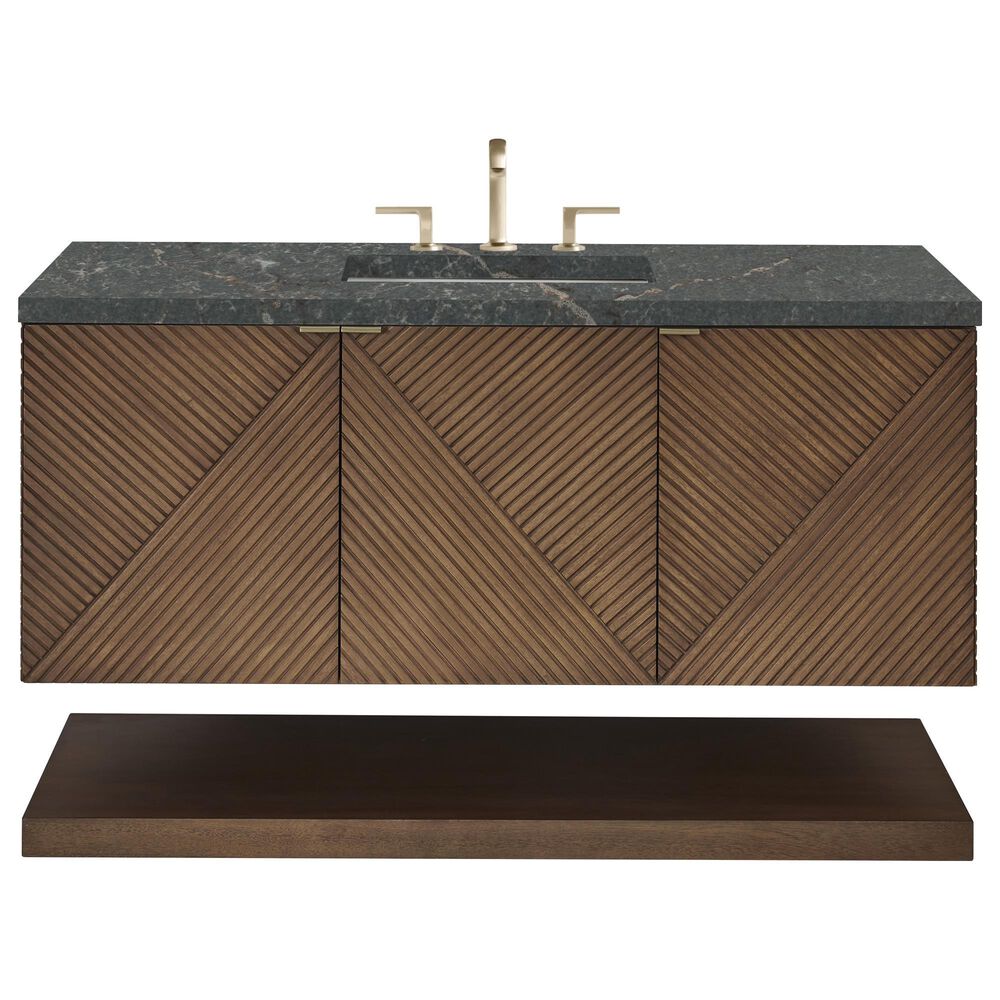 James Martin Vanities Marcello 48" Wall Mounted Single Bathroom Vanity in Chestnut with 3 cm Parisien Bleu Quartz Top and Rectangular Sink, , large