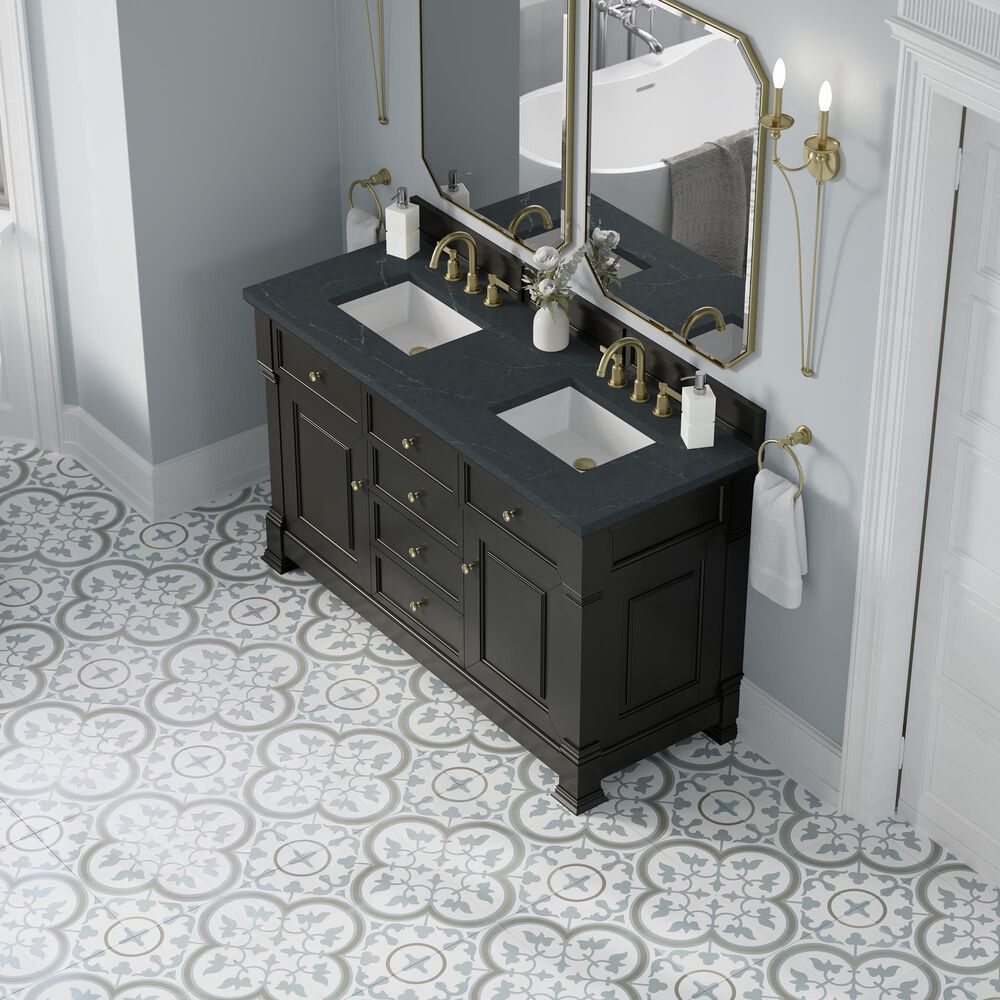 James Martin Vanities Brookfield 60&quot; Double Bathroom Vanity in Black Onyx with 3 cm Charcoal Soapstone Quartz Top and Rectangular Sinks, , large