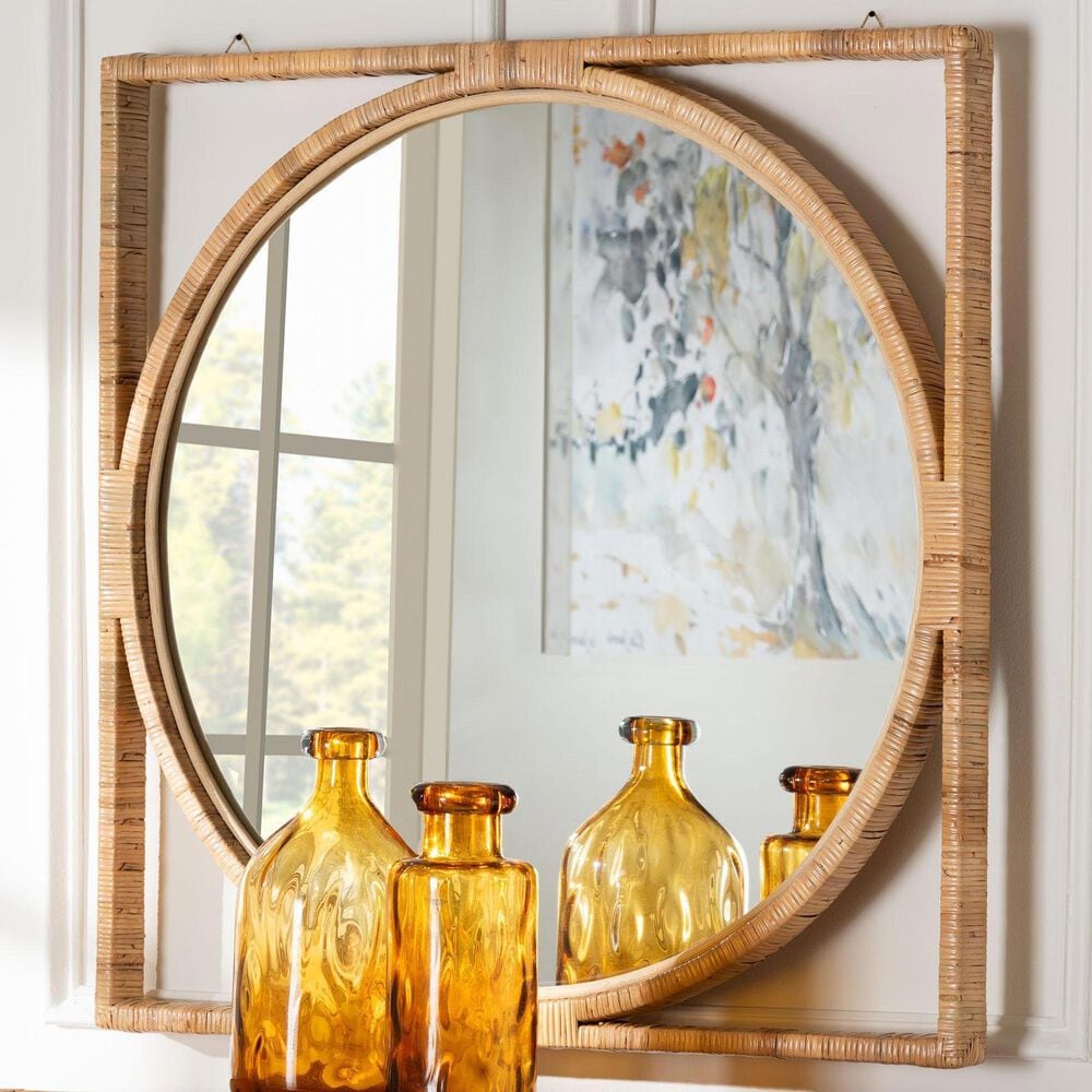bali &amp; pari Bayan Japandi Rattan Wall Mirror in Natural, , large