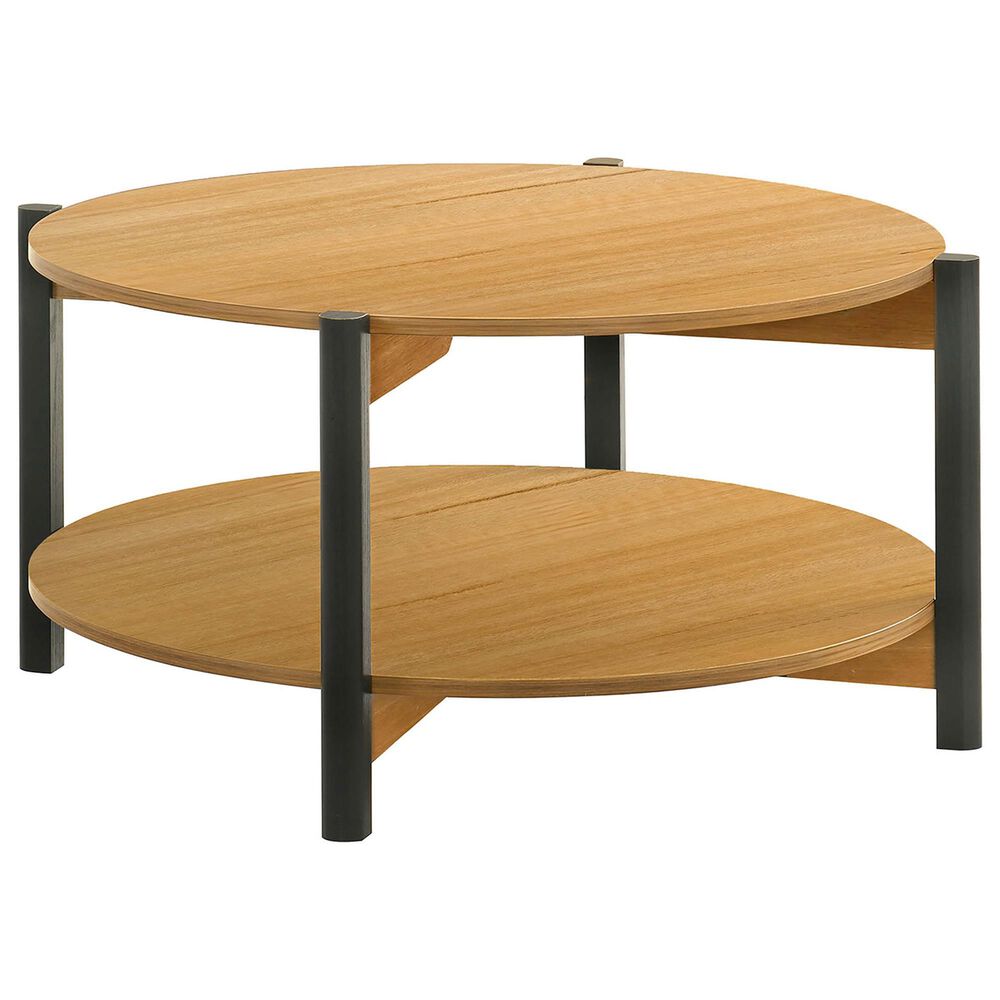 Furniture of America Elovier Coffee Table with Open Shelf in Natural and Black, , large