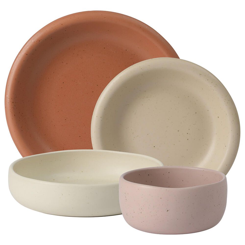 Gibson Home Corsica Clay 16-Piece Double Bowl Stoneware Reactive Glaze Dinnerware Set, , large