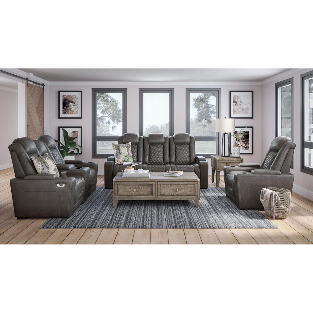 Signature Design by Ashley HyllMont Power Recliner Console Loveseat with Power Headrest in Gray, , large