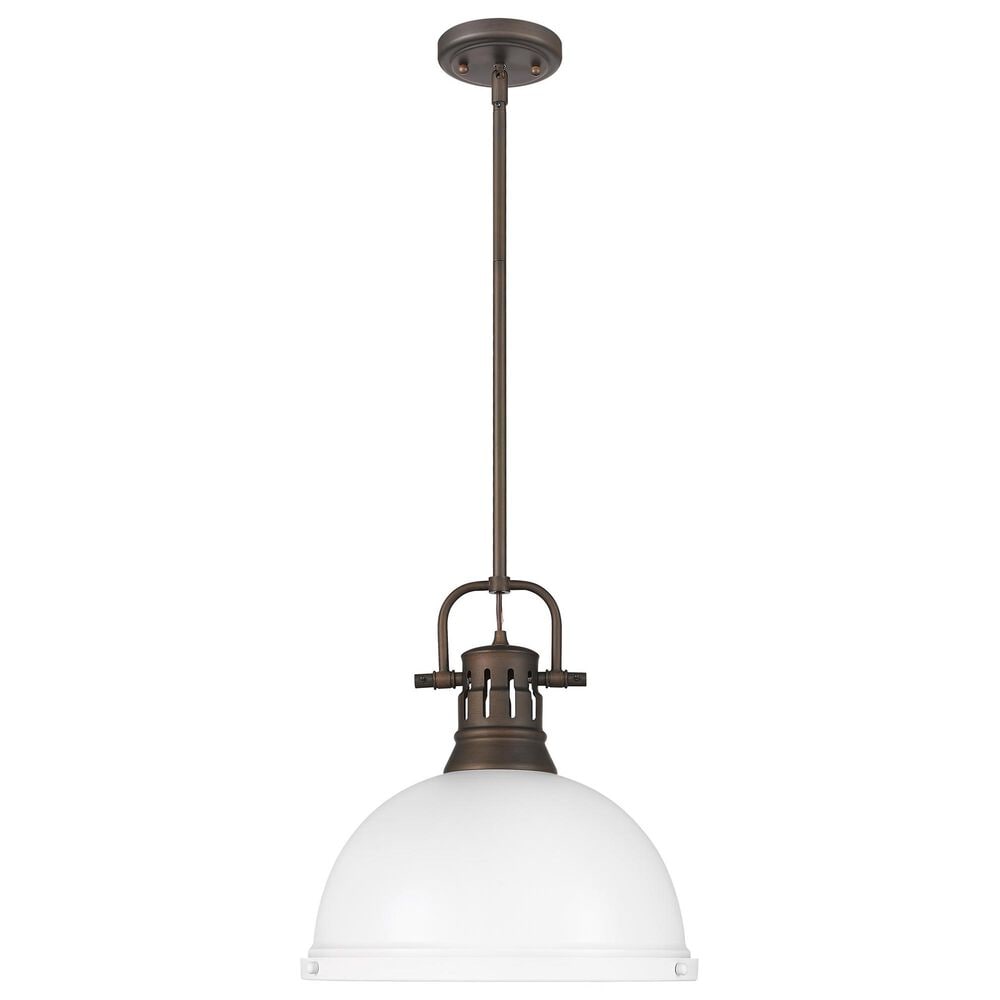 Golden Lighting Duncan 1-Light Pendant with Rod and Matte White Shade in Rubbed Bronze, , large