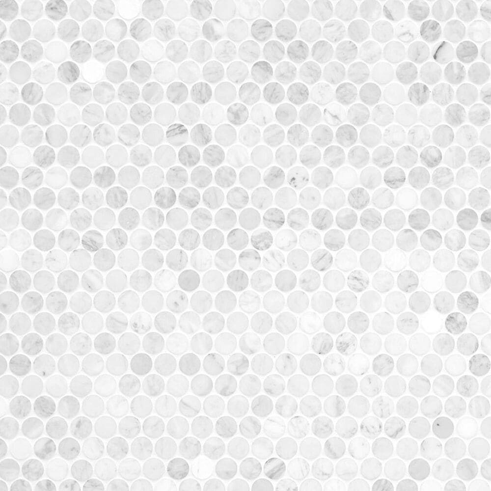MS International Carrara White Penny Round on 12&quot; x 12&quot; Marble Mosaic Sheet, , large