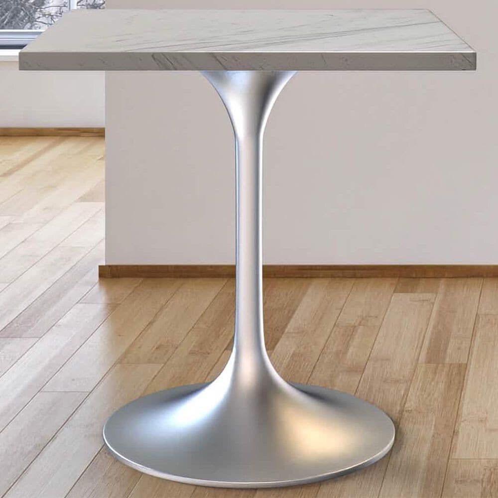 Leisuremod LeisureMod Verve Collection 27 Square Dining Table, Brushed Base with Laminated White Marbleized Top, , large