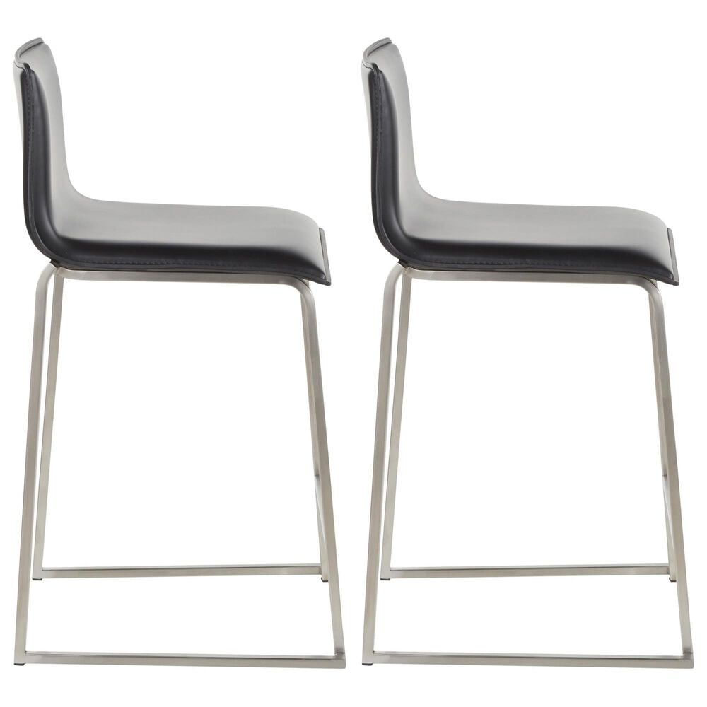 Lumisource Mara Counter Stool with Black Cushion in Stainless Steel &#40;Set of 2&#41;, , large