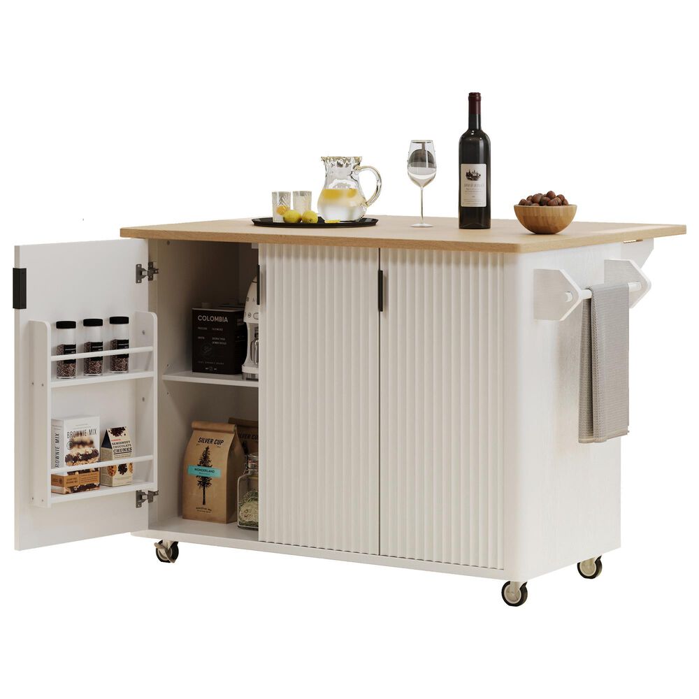 HOMLUX 51" Kitchen Island with Drop Leaf in White Ash, , large