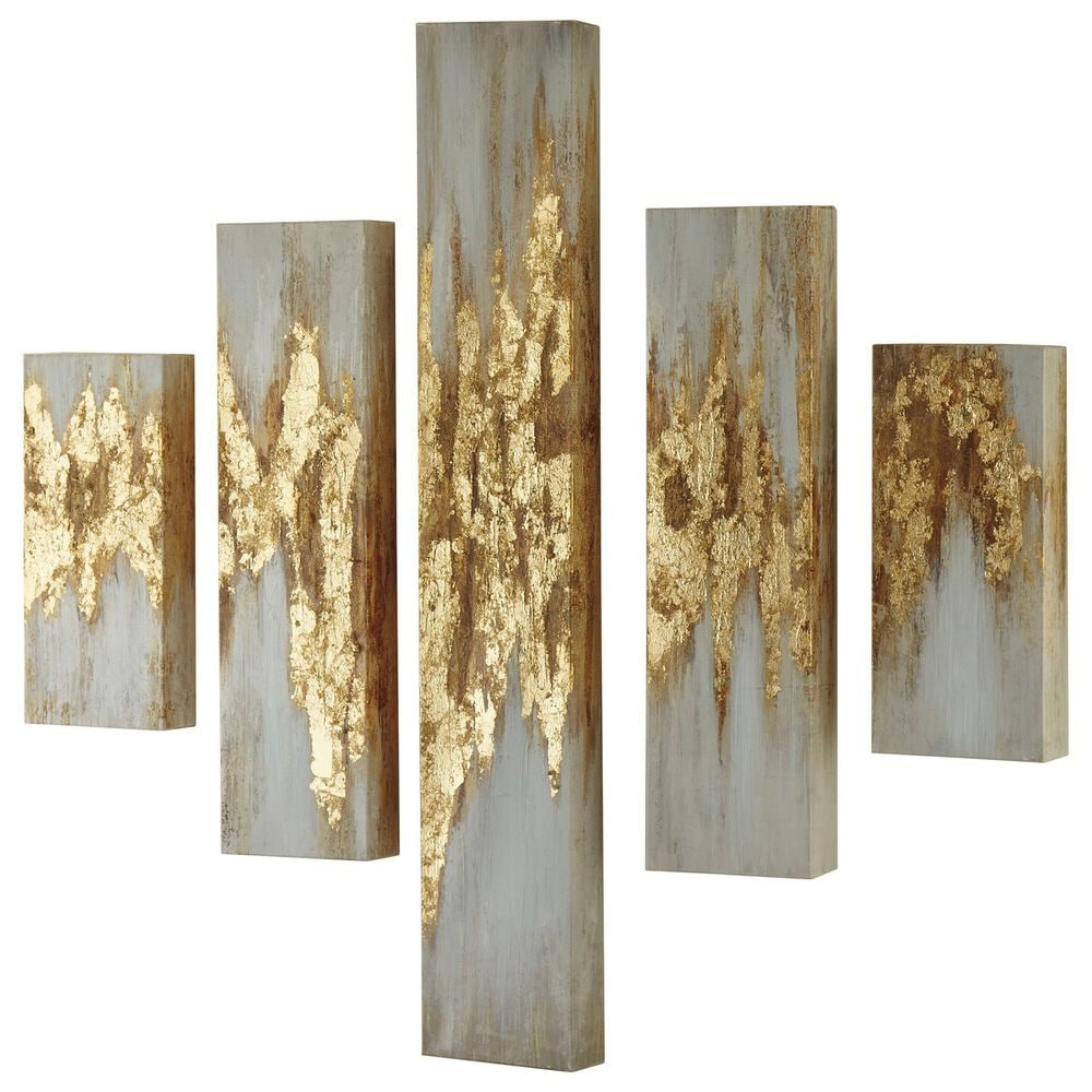 Signature Design by Ashley Devlan Abstract Wall Art in Gold and White (Set of 5), , large