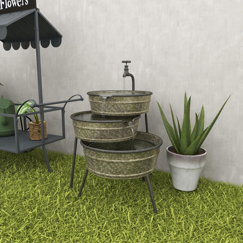 Maple and Jade 26&quot; Farmhouse 3-Tier Tub Fountain in Gray, , large