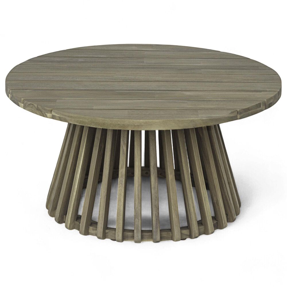 Hearth and Haven Outdoor Round Coffee Table with Slatted Base in Gray, , large