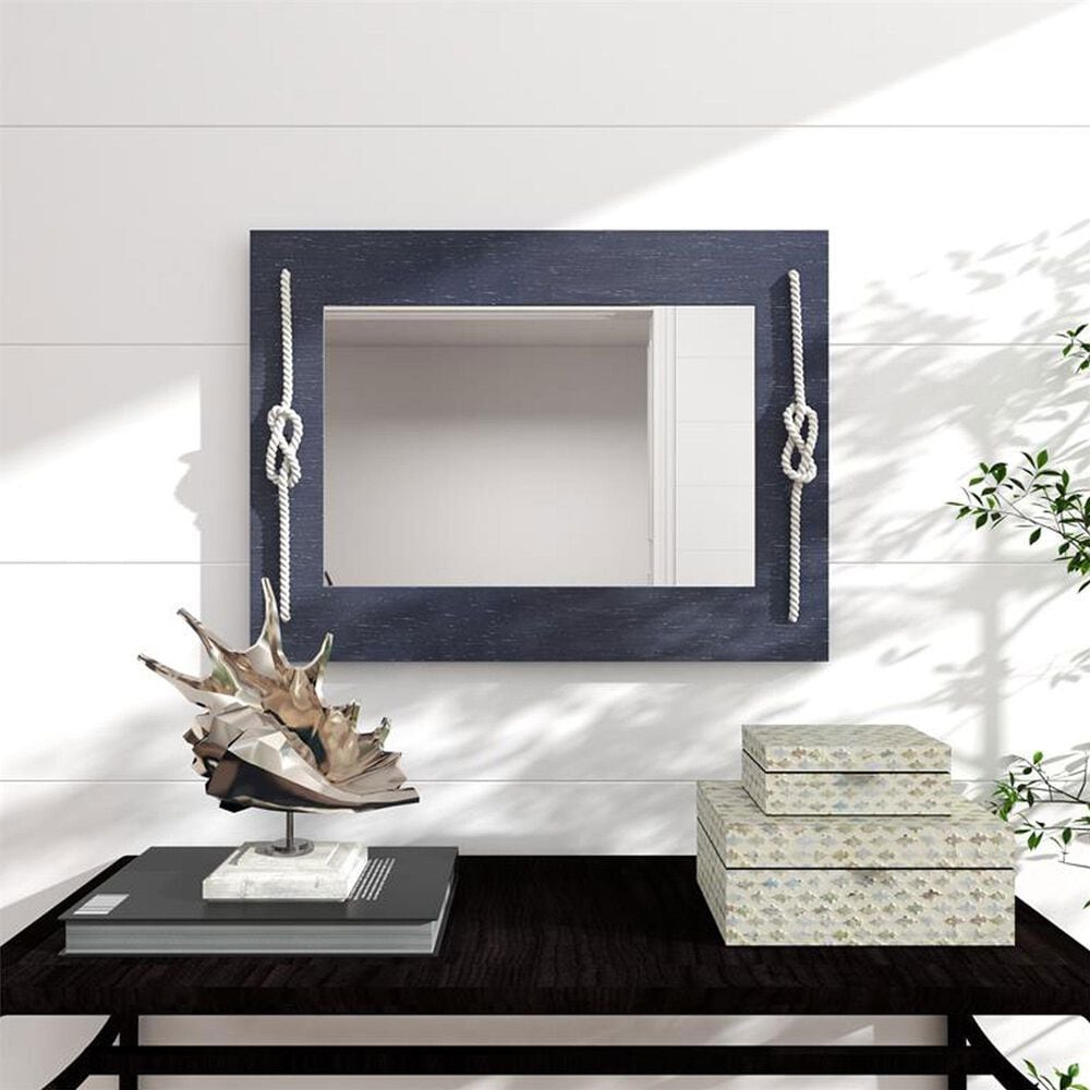 Maple and Jade 31&quot; Rectangular Wall Mirror with Knotted Rope in Distressed Blue, , large
