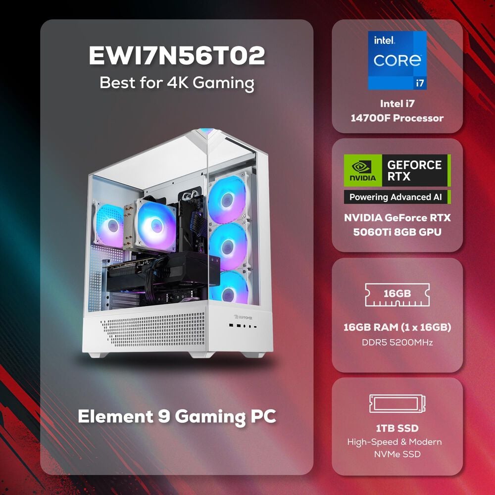 iBUYPOWER Element Gaming Desktop PC | Intel Core i7 14700F - 16GB RAM - NVIDIA GeForce RTX 5060Ti Graphic - 1TB SSD in White, , large