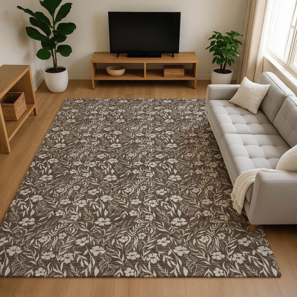 Dalyn Rug Company Soft Essentials Floral Chocolate 9' x 12' Indoor/Outdoor Area Rug, , large