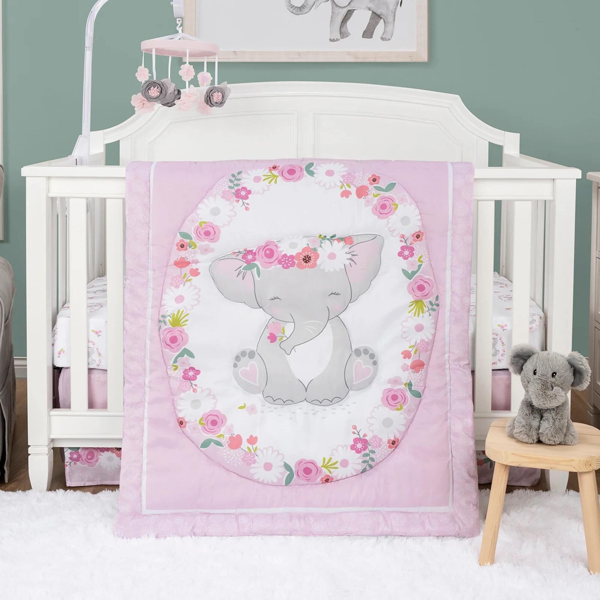 Trend Labs Elephant Garden 4 Piece Crib Bedding Set in Pink