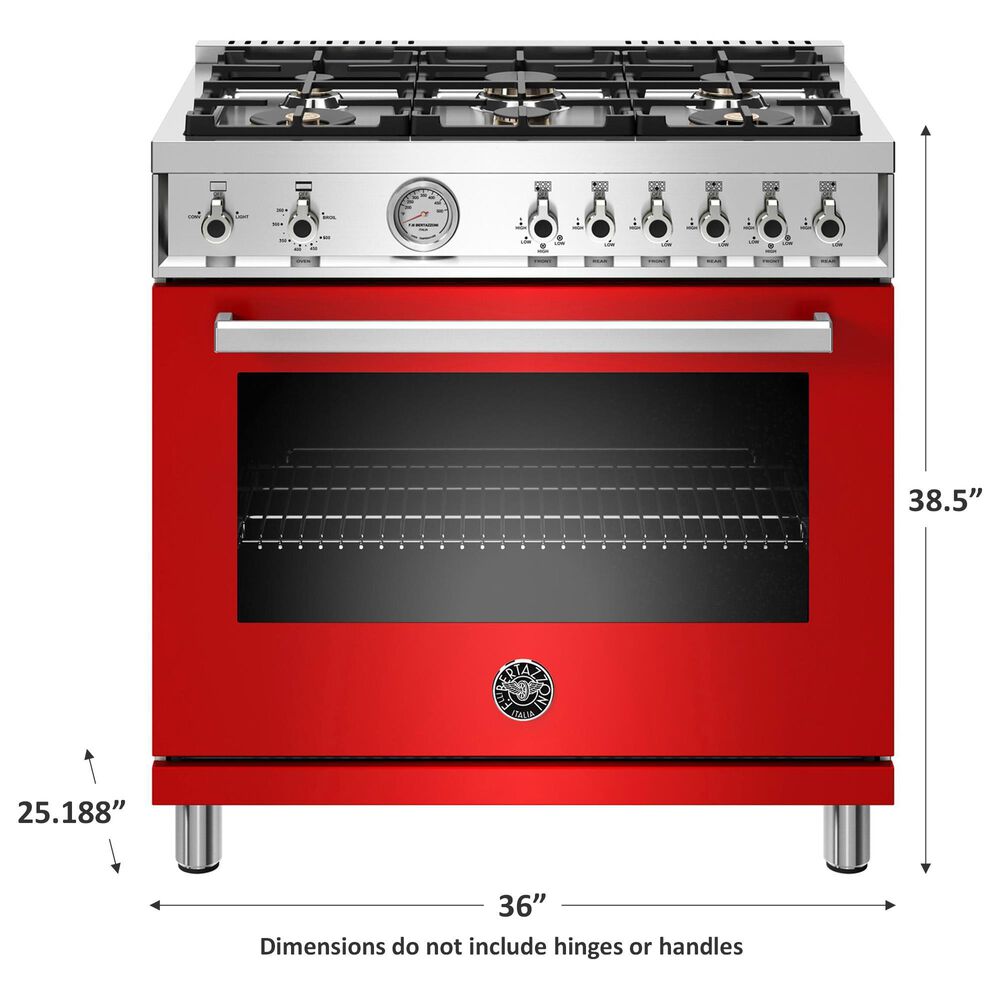 Bertazzoni 36&quot; All Gas Range with 6 Brass Burners in Rosso, , large