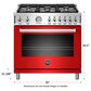 Bertazzoni 36" All Gas Range with 6 Brass Burners in Rosso, , large