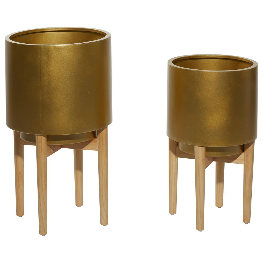 Maple and Jade CosmoLiving by Cosmopolitan Contemporary Metal Planter in Gold Set of 2, , large