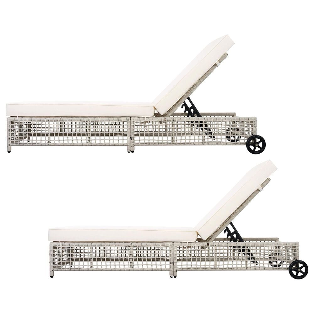 HOMLUX Adjustable Outdoor Chaise Lounge with Wheels and Creamy White Rattan in Beige (Set of 2), , large