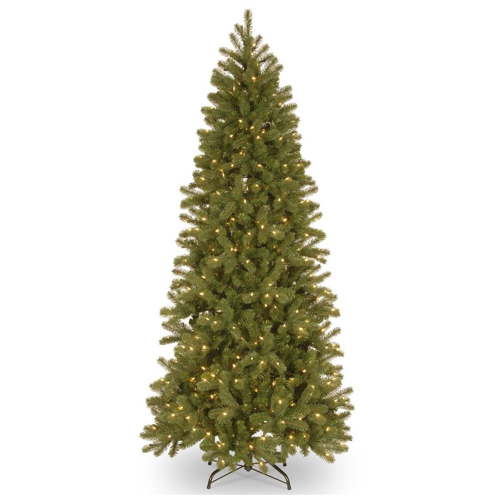 National Tree 7" Feel Real Downswept Douglas Fir Pencil Slim Hinged Tree with 300 Dual Color LED Lights, , large
