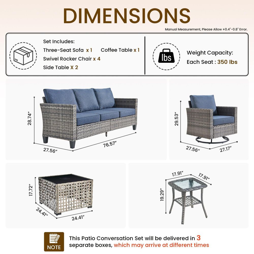 HOMLUX 8-Piece Outdoor Patio Furniture Set in Denim Blue, , large