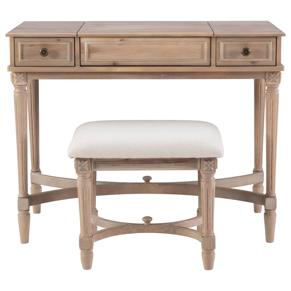 Linon Home Decor Cyndi Vanity with Stool in Grey Wash, , large