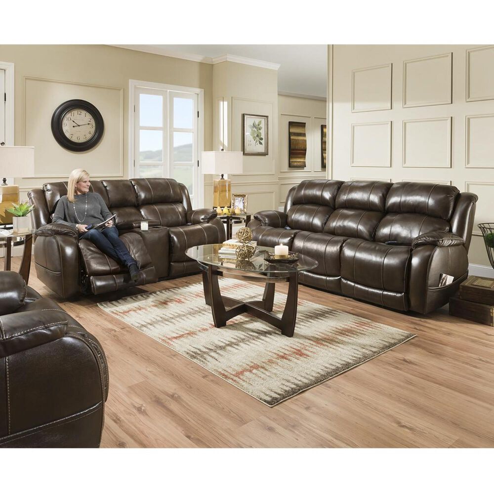 HomeStretch Palmer Leather Power Reclining Sofa with Headrest and Lumbar in Walnut, , large