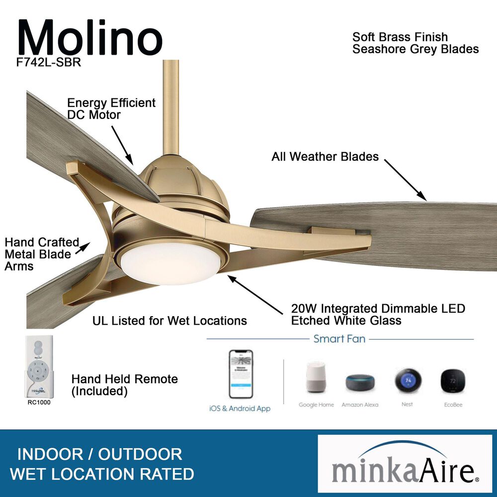 Minka-Aire Molino 65" Indoor/Outdoor Ceiling Fan with LED Light in Soft Brass, , large