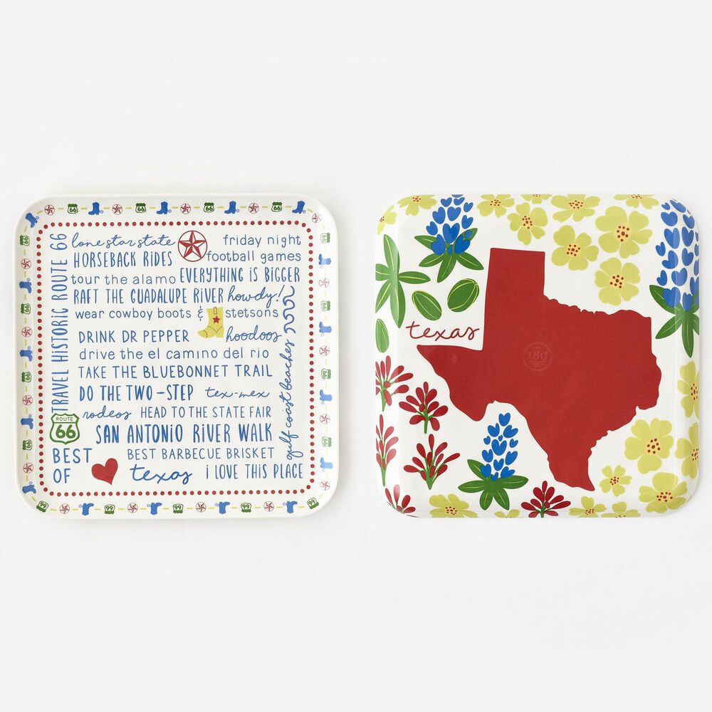 One Hundred 80 Degrees Texas In Bloom Handmade Square Platter in Multicolor, , large
