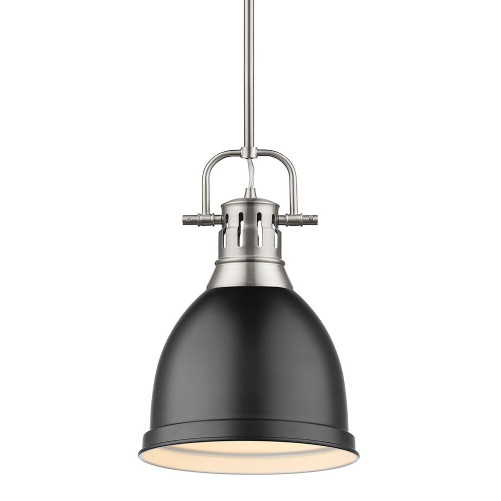 Golden Lighting Duncan Small Pendant in Matte Black with Rod in Pewter, , large