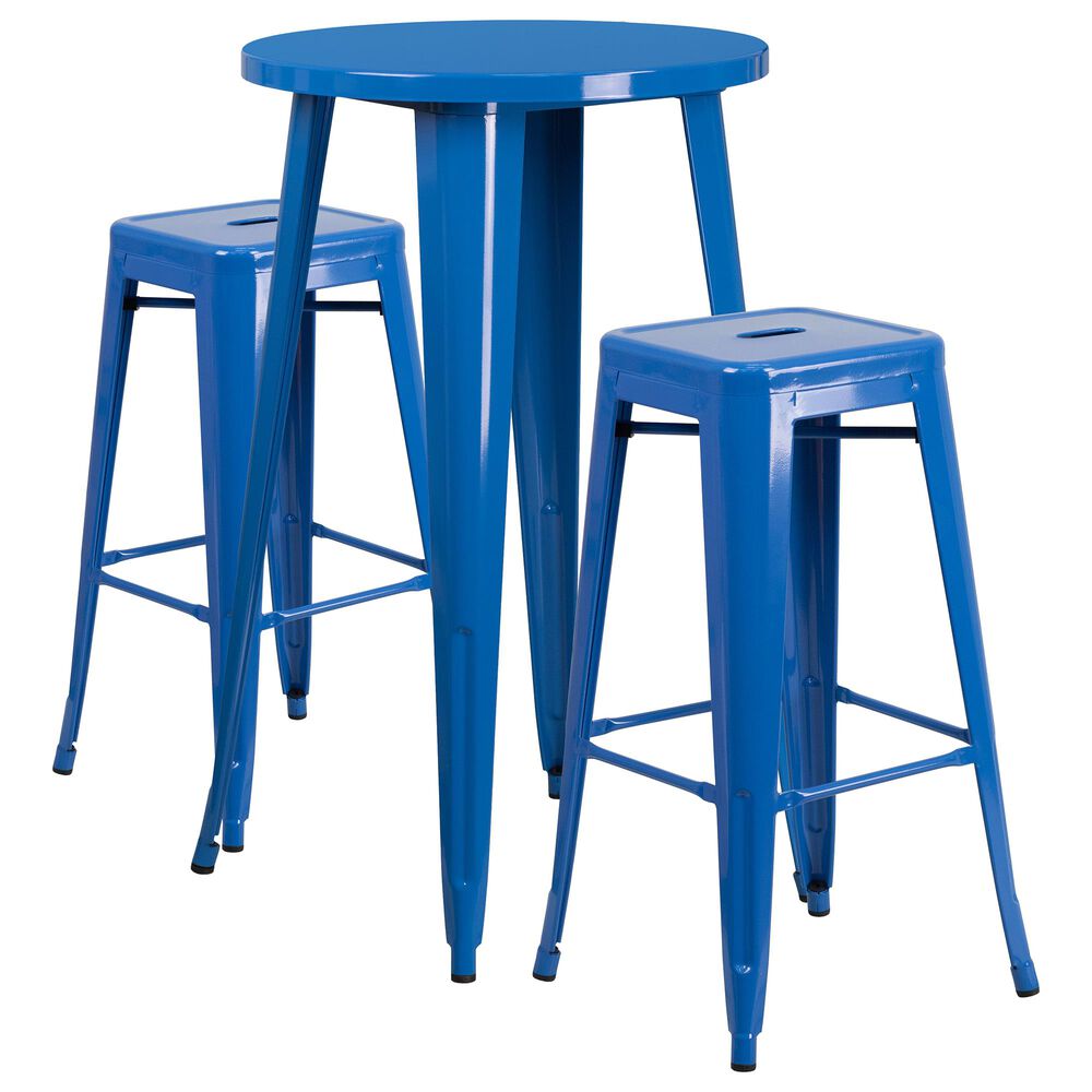 Flash Furniture 3-Piece Metal Bar Table Set in Blue, , large